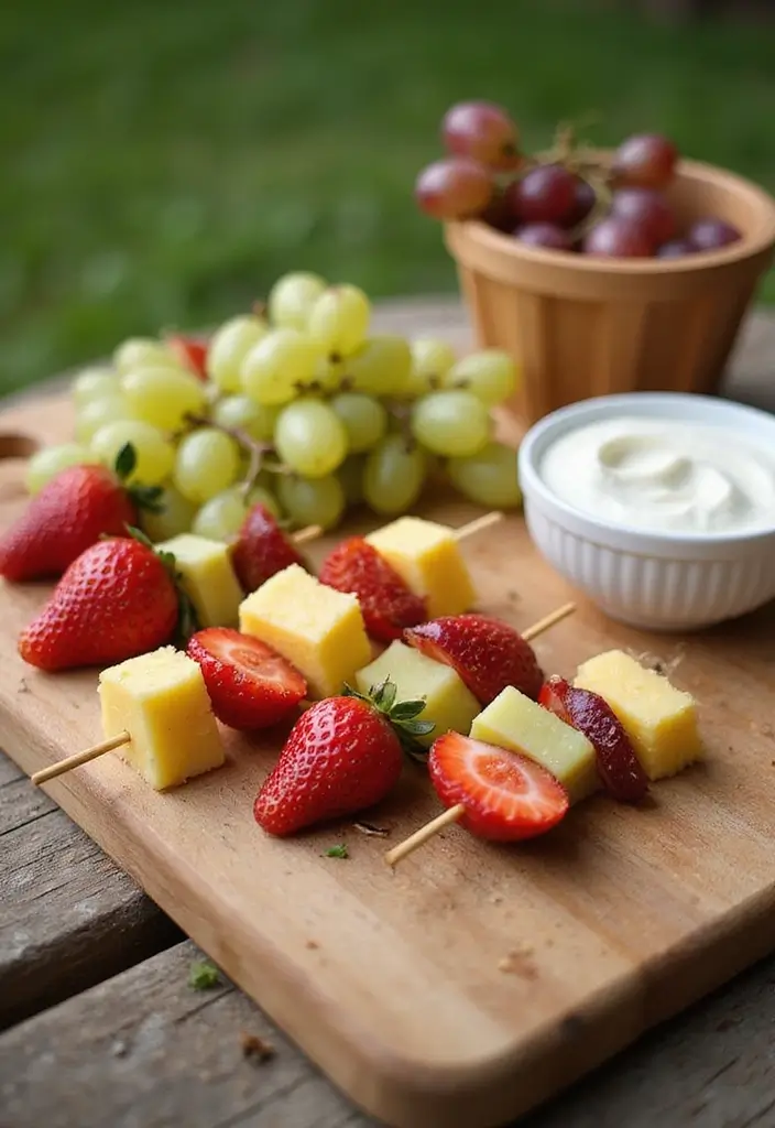 25 Gluten-Free Picnic Recipes for Summer Days - 9. Fruit Skewers with Yogurt Dip