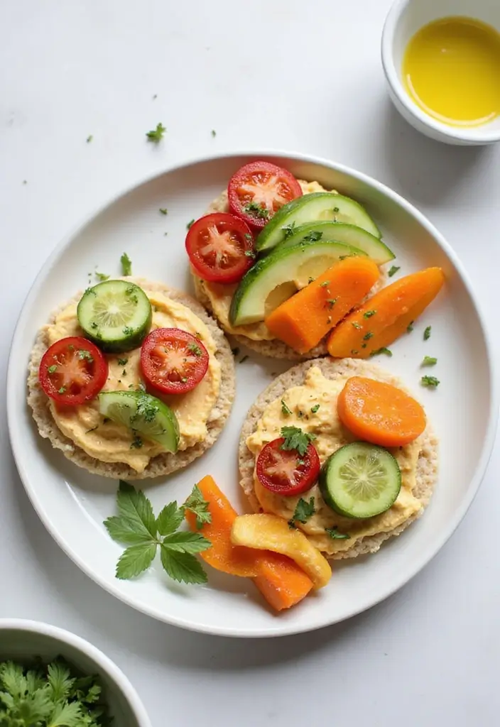 26 Gluten-Free High-Protein Breakfast Ideas for Athletes - 26. Rice Cake with Hummus and Veggies