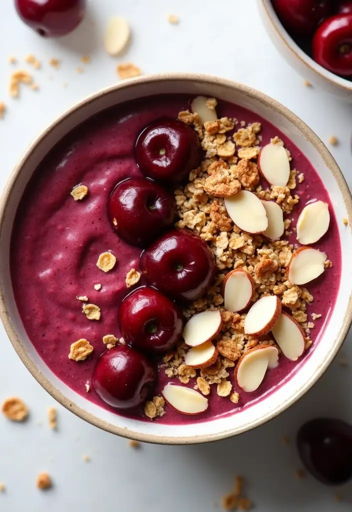 26 Gluten-Free Smoothie Bowls That Look Like Art - 11. Cherry Almond Bowl