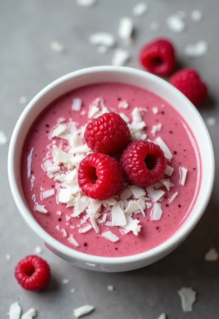 26 Gluten-Free Smoothie Bowls That Look Like Art - 15. Raspberry Coconut Bowl