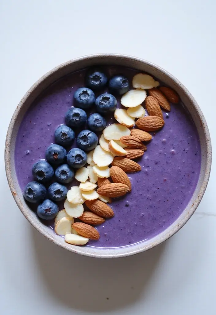 26 Gluten-Free Smoothie Bowls That Look Like Art - 18. Blueberry Almond Bowl