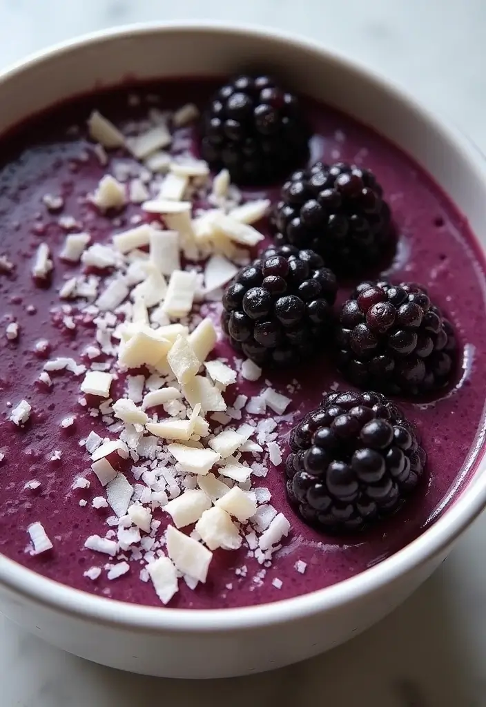 26 Gluten-Free Smoothie Bowls That Look Like Art - 24. Blackberry Coconut Bowl