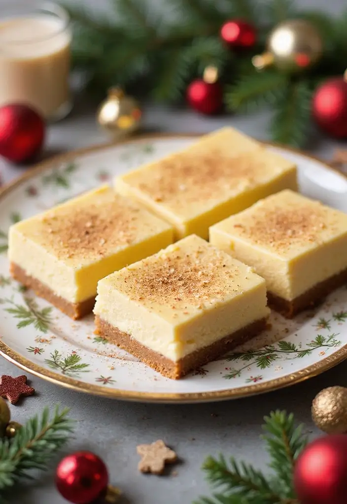 27 Gluten-Free Festive Baking Ideas - 5. Eggnog Cheesecake Bars
