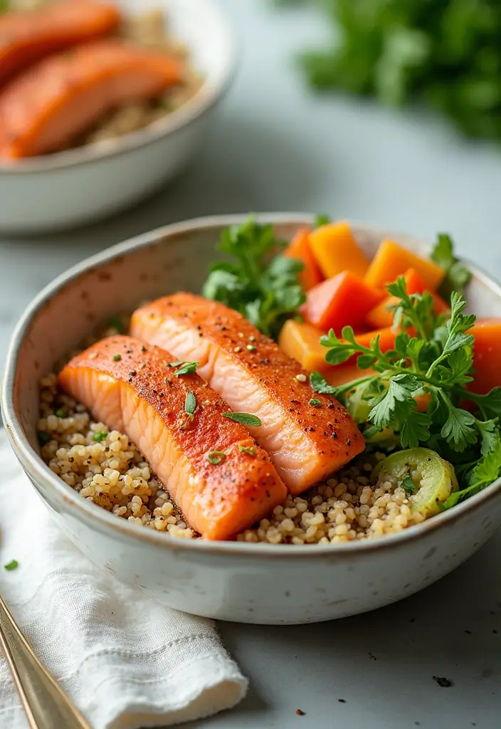 27 Gluten-Free Meal Prep Ideas for the Week - 15. Salmon Quinoa Bowl