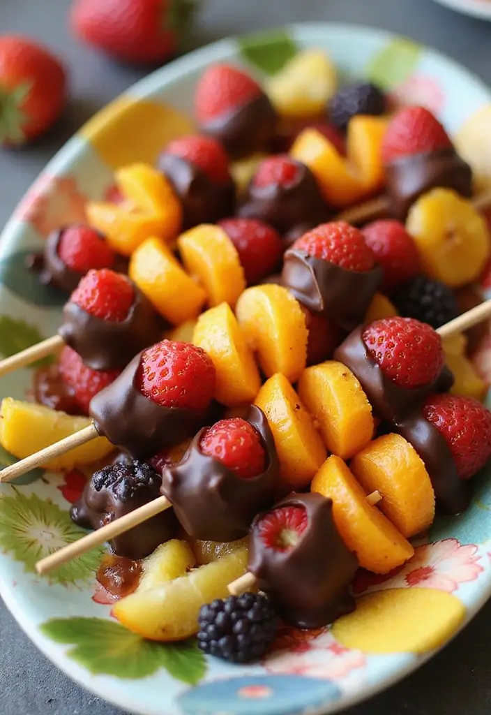 28 Gluten-Free Potluck Desserts That Impress - 20. Chocolate Dipped Fruit Skewers