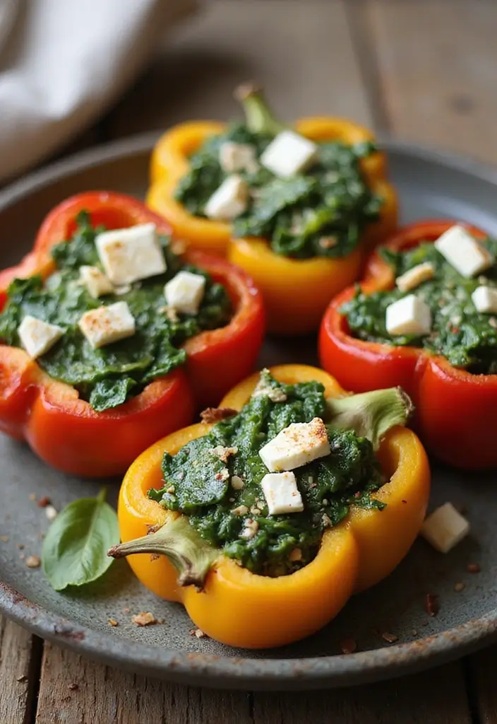 28 Gluten-Free Sandwich Ideas Without Bread - 16. Spinach & Feta Stuffed Peppers