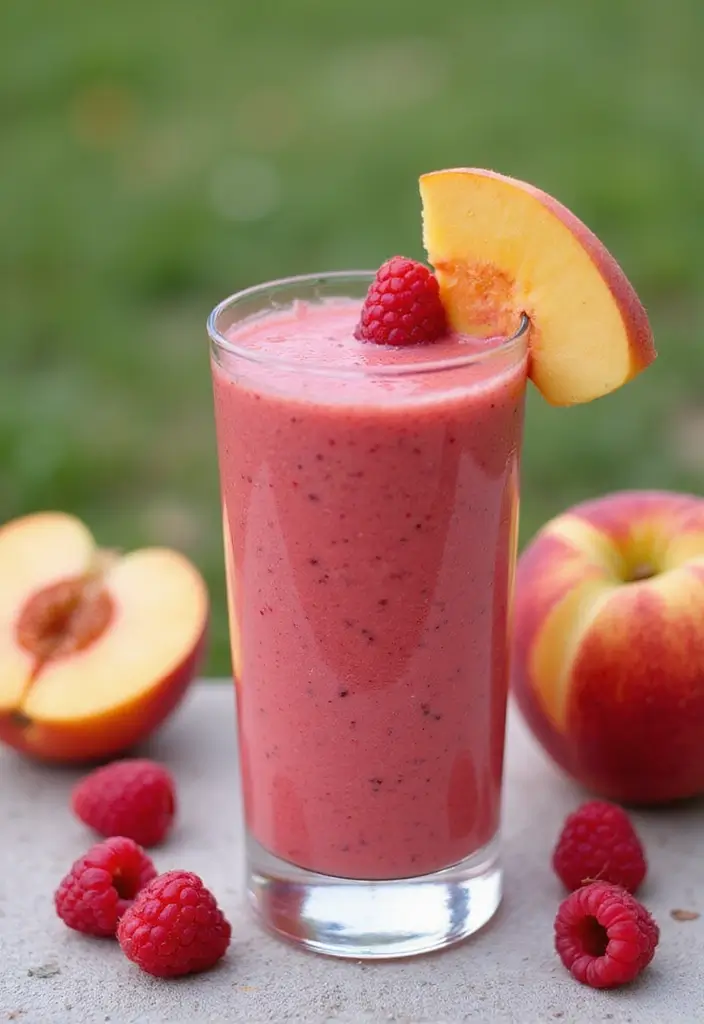 28 Gluten-Free Smoothies for Energy & Immunity - 14. Raspberry Peach Smoothie